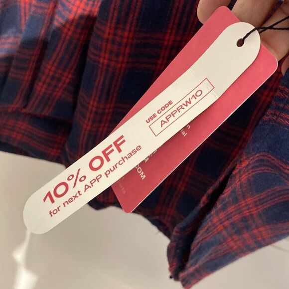 Romwe Women's Red Navy Plaid Long Sleeve Button Up Shirt Size 8/10 NWT - Picture 8 of 11